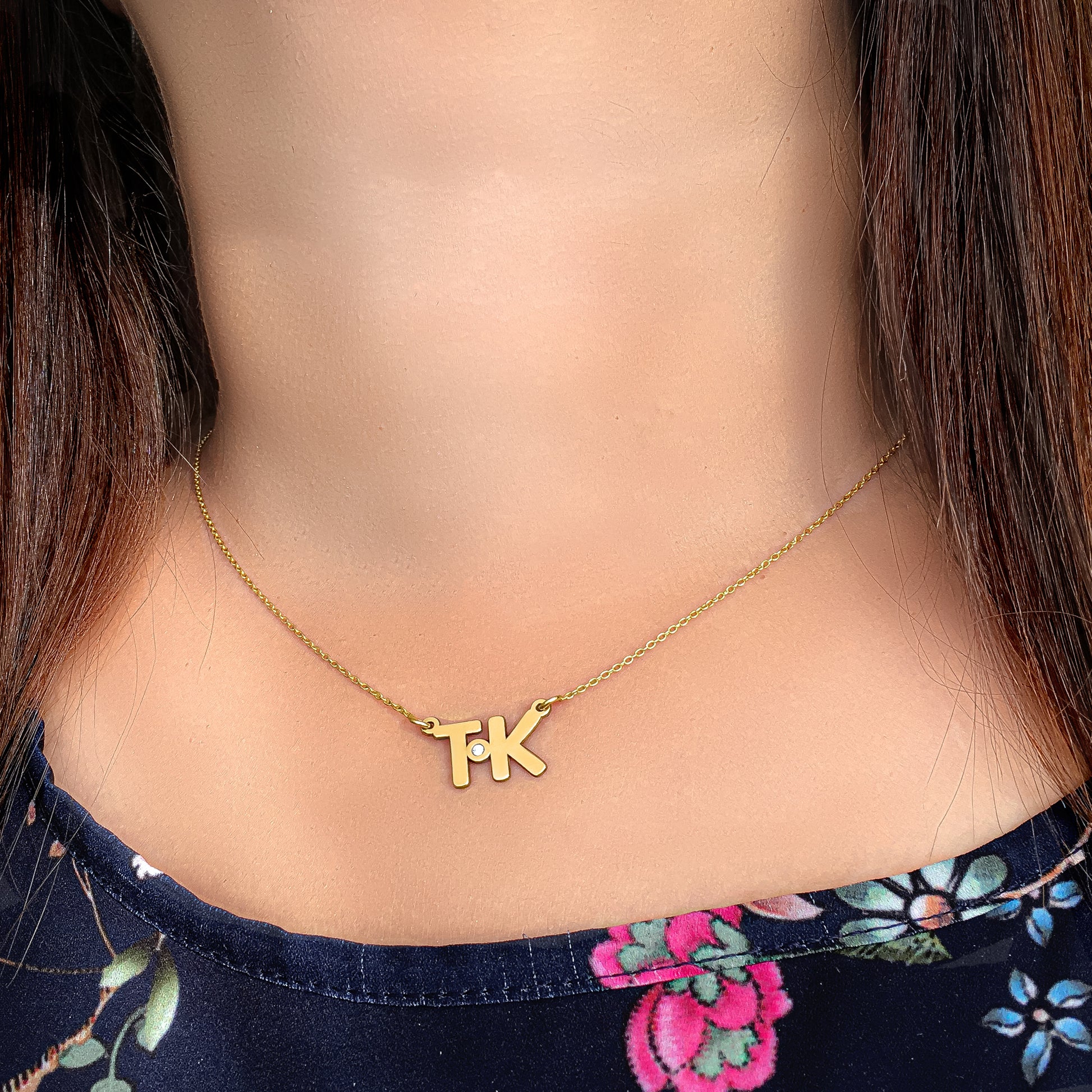 Personalized Double Initial Birthstone Necklace